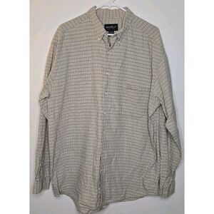 Eddie Bauer Shirt Mens XL Tall Beige Plaid Button Down Collar Chest Pocket